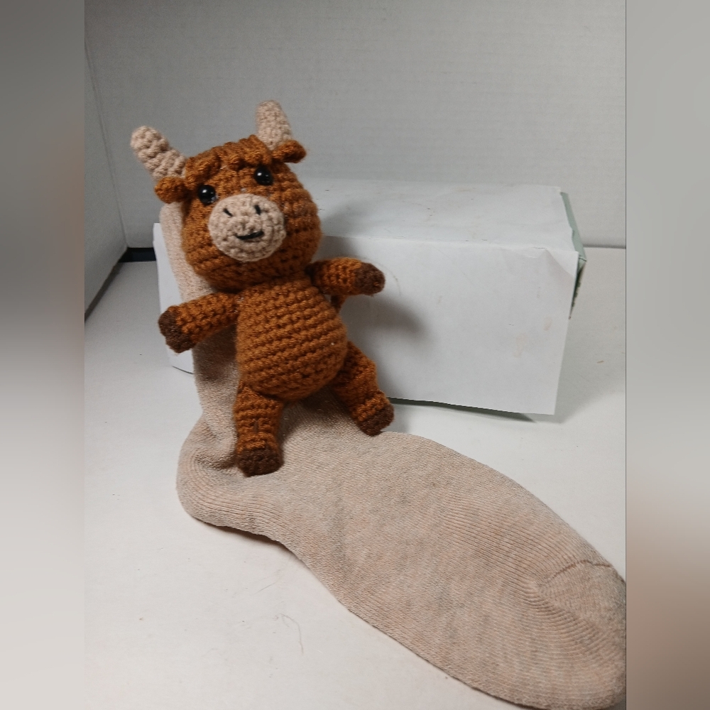 Handmade Brown Crochet Highland Cow Socks